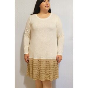 Lost Petal Linens Womens XL Ivory Burnout Long Sleeve Dress Ruffle Hem Romantic